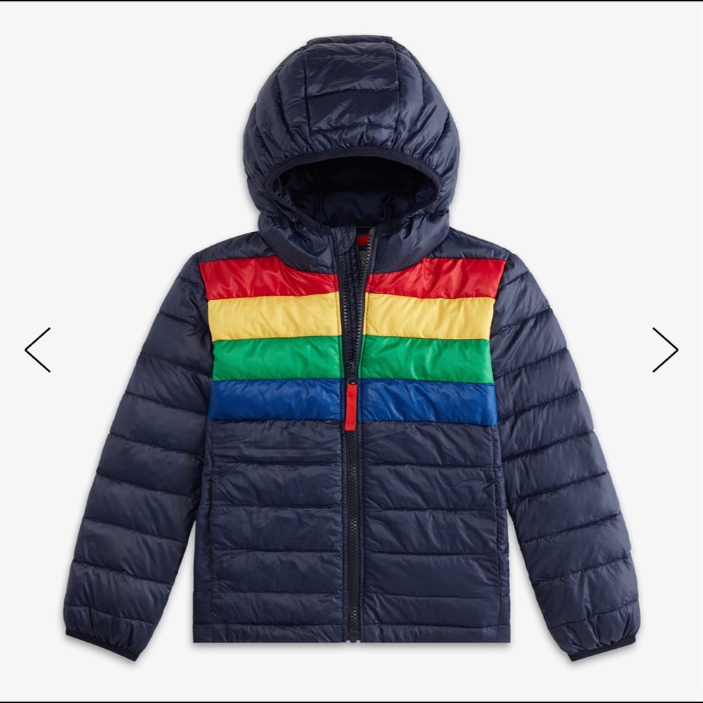 Primary Puffer Jacket in Rainbow Stripe